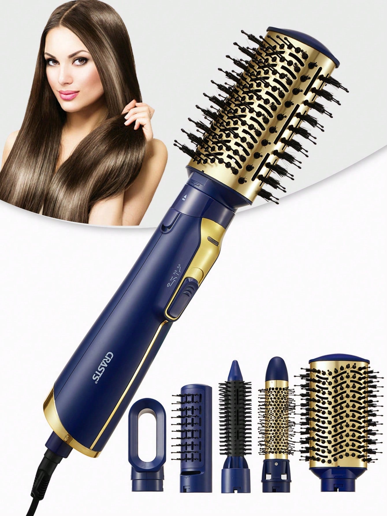 5 In 1 Multifunctional High Power Large Size Hair Brush & Curler, Dual Use For Drying Hair, Replaceable Hot & Cold Air, Popular Blue Md-11, Suitable For Salon And Family Use