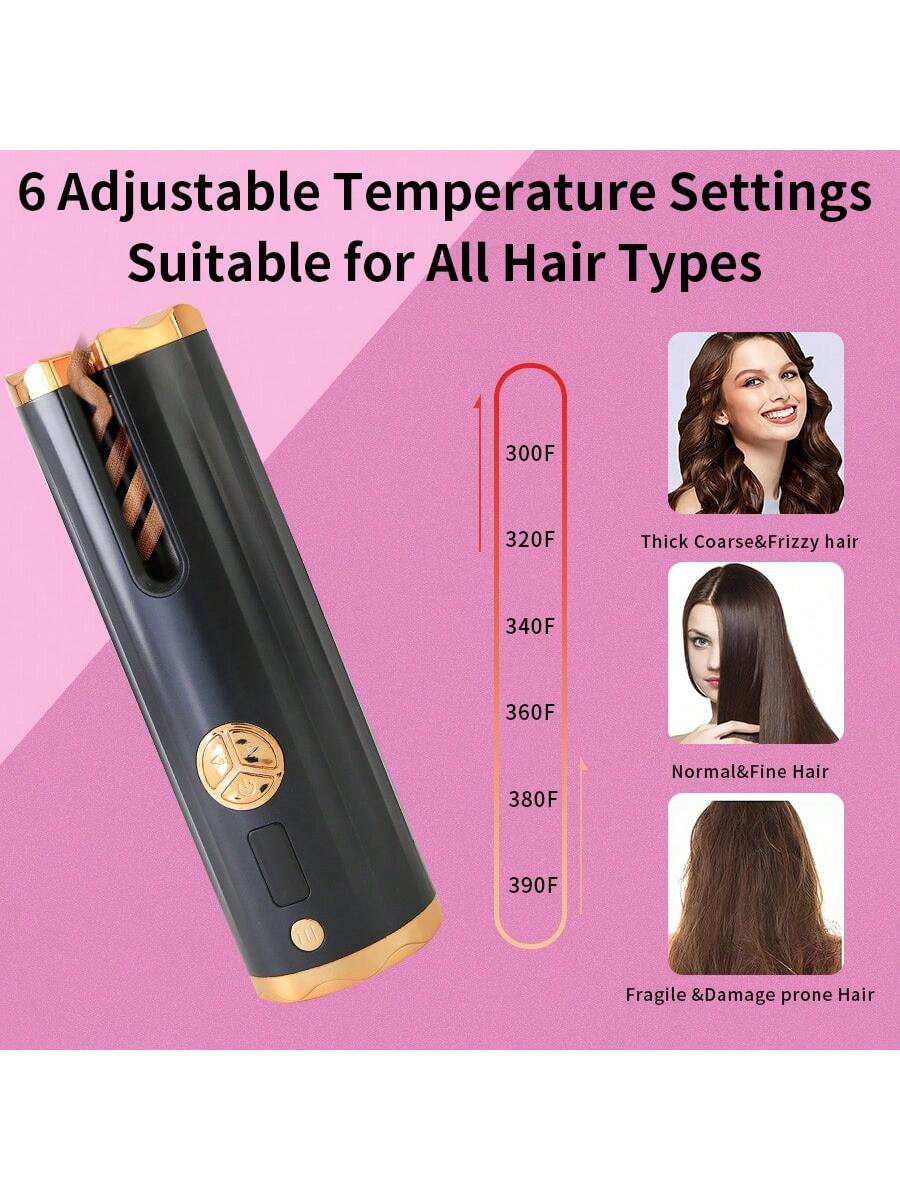 1pc Automatic Hair Curler Iron, Large Wave Style With Negative Ion Technology, Portable Mini Wireless Hair Curling Device