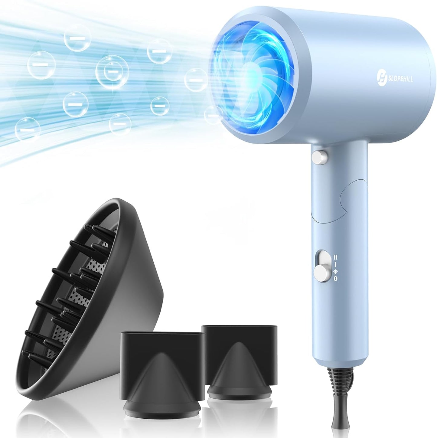 Slopehill Hair Dryer, 1800W Professional Ionic Hairdryer for Hair Care, 3 Magnetic Attachments for Home Salon Travel (Matte Blue)