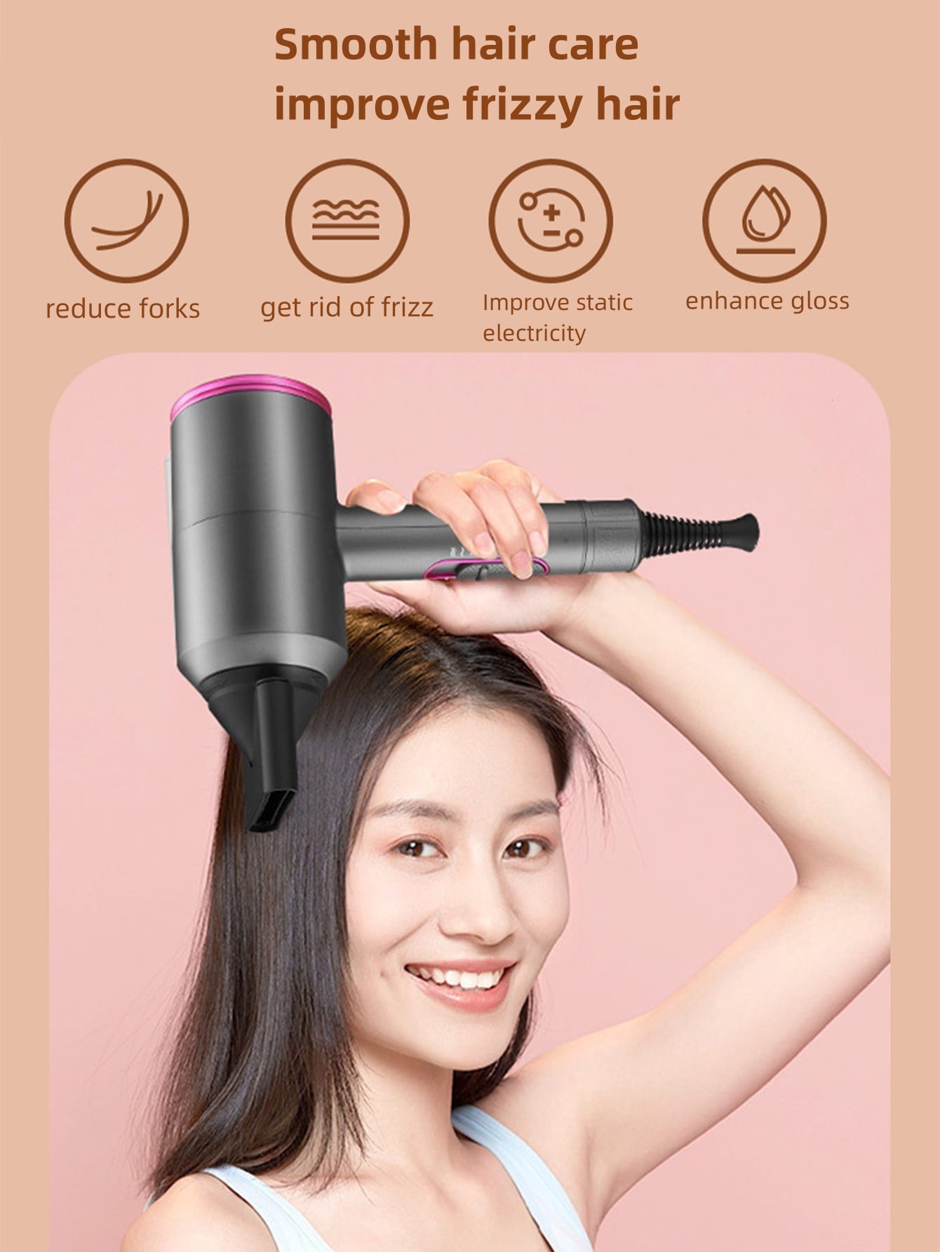 1pc Golden Plugged-in Hair Dryer With Unique Inlet And Outlet Airflow Technology, Super Quiet Technology, Intelligent Temperature Control Overheating Protection, Ion Care For Smooth, Glossy, Frizz-free And Split-end Reduction, Negative Ion Care For