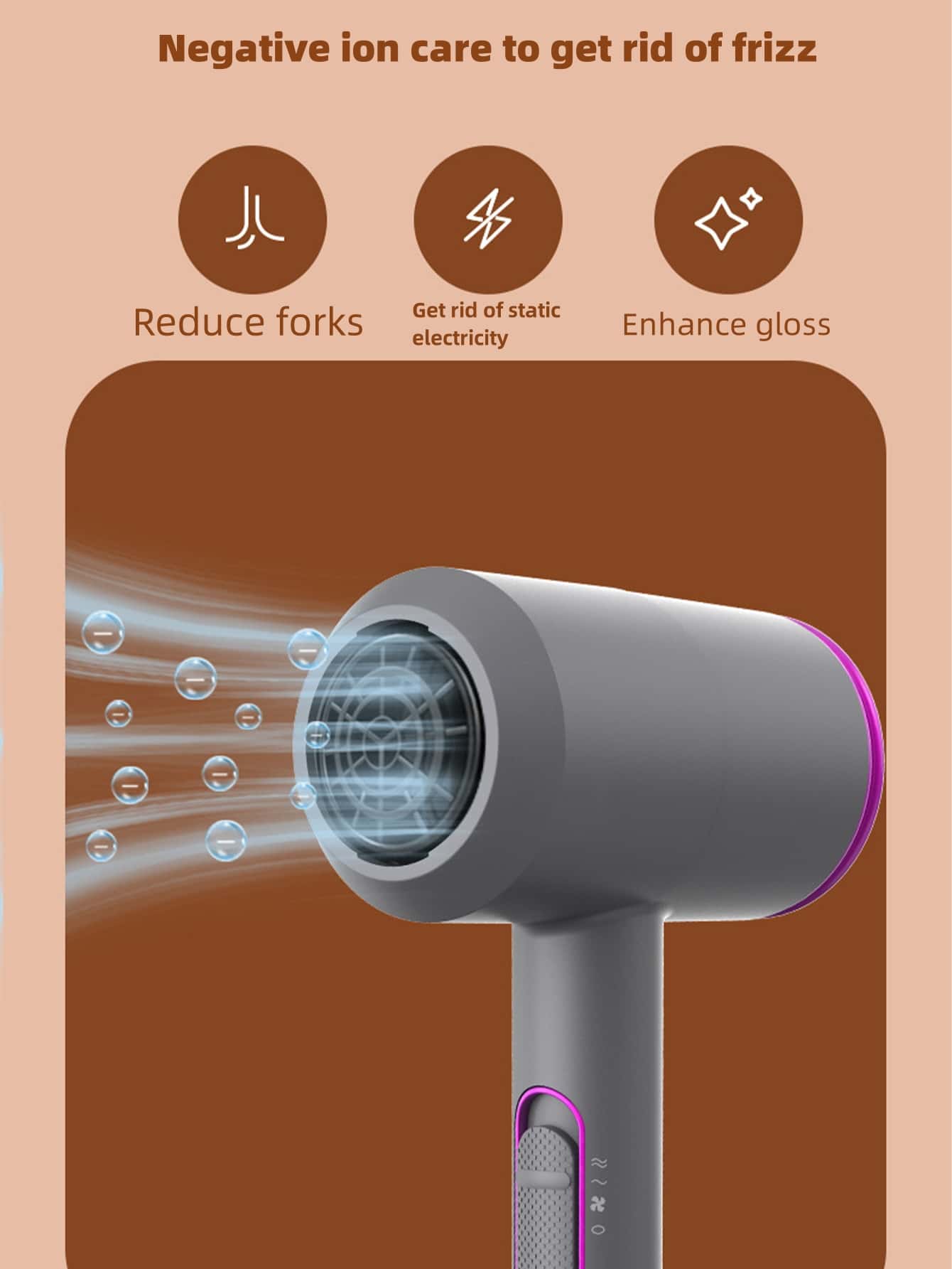 1pc Golden Plugged-in Hair Dryer With Unique Inlet And Outlet Airflow Technology, Super Quiet Technology, Intelligent Temperature Control Overheating Protection, Ion Care For Smooth, Glossy, Frizz-free And Split-end Reduction, Negative Ion Care For