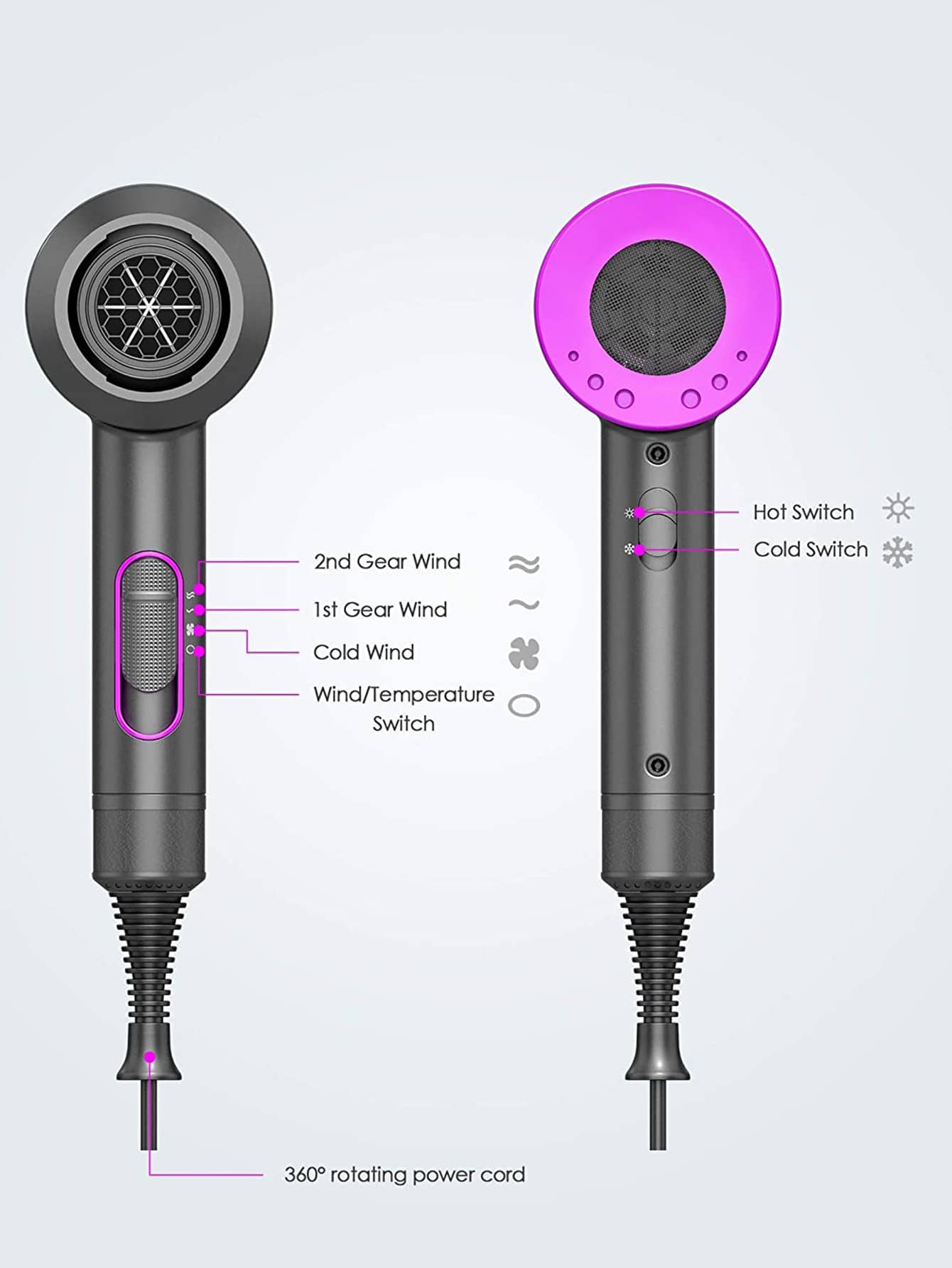 30pcs Black & Gold Hair Dryer For Household Use, Strong Wind For Quick Drying, Smooth Frizzy & Dry Hair, Balanced Heat Output, Dual Temperature Control, Cool & Hot Air Switch