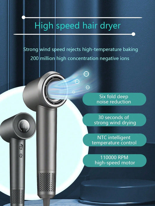 1PC Hair Dryer,  High Speed Blow Dryer 2X Faster, 200 Million Ionic Hair Dryer, Low Noise, Lightweight Hairdryer For Home Travel, 150,000 RPM Motor, More Protection, Magnetic Nozzle, Color LED Light,Perfect For Gifts